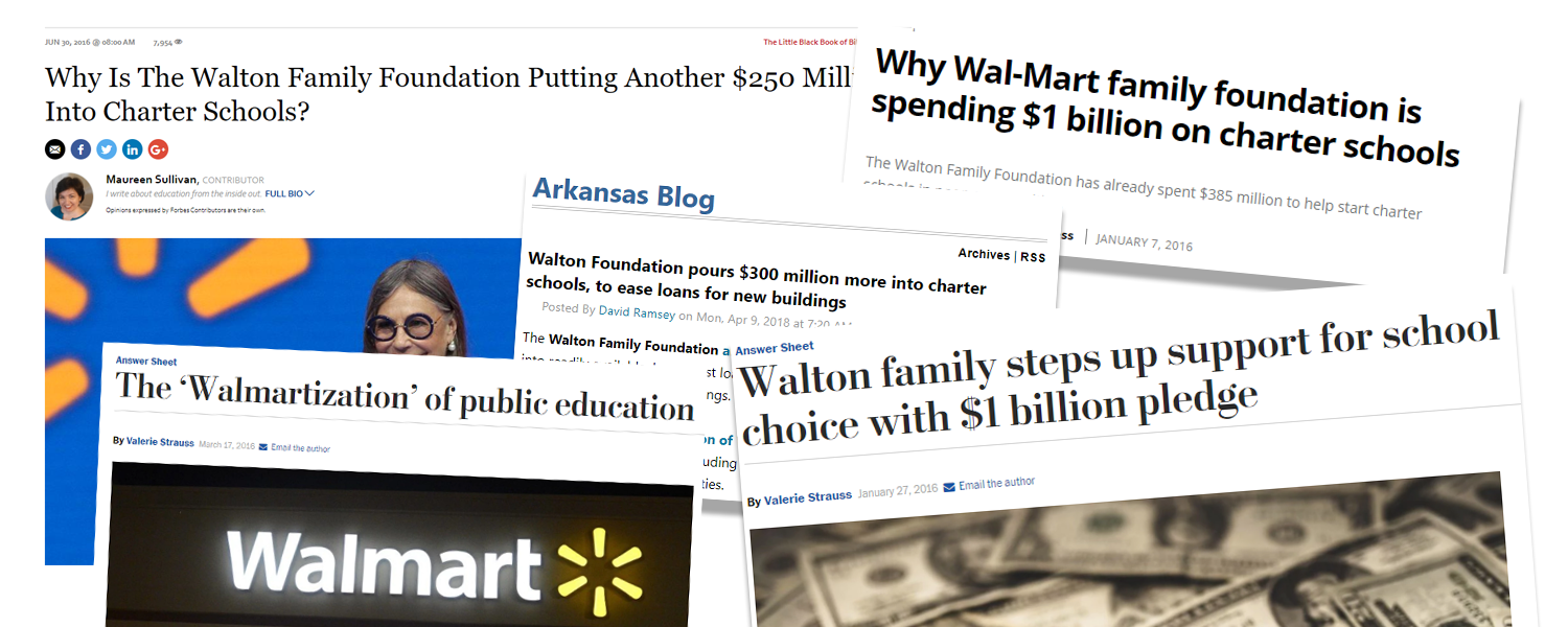 Newspaper stories on Walmart funding charters