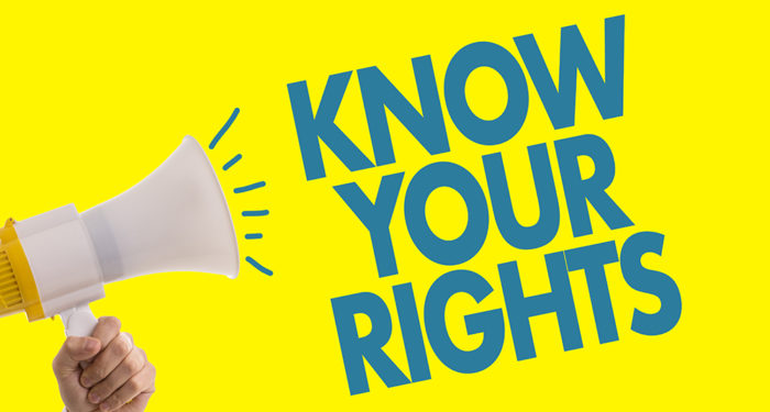 "Know Your Rights" with image of megaphone.