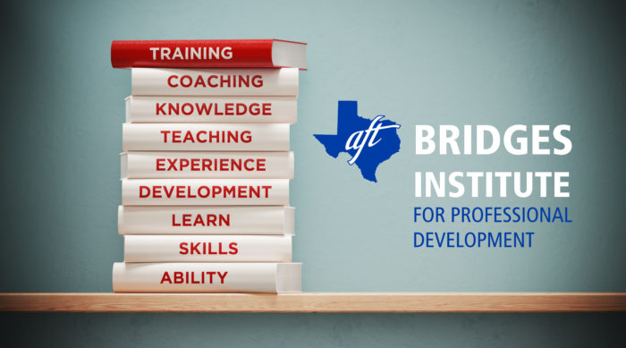 Bridges Institute for Professional Development. Image shows a stack of books on training.