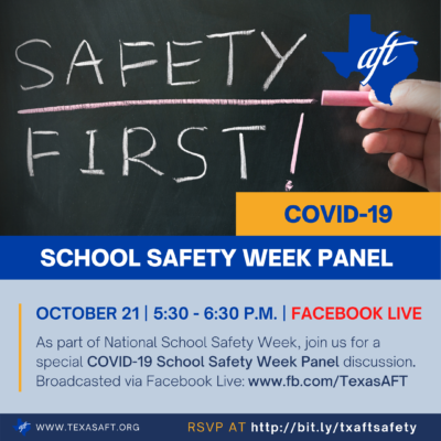 COVID-19 School Safety Week Panel. October 21, 5:30-6:30 p.m., Facebook Live.