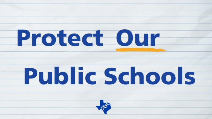 Text says "Protect Our Public Schools" with the word "our" underlind.