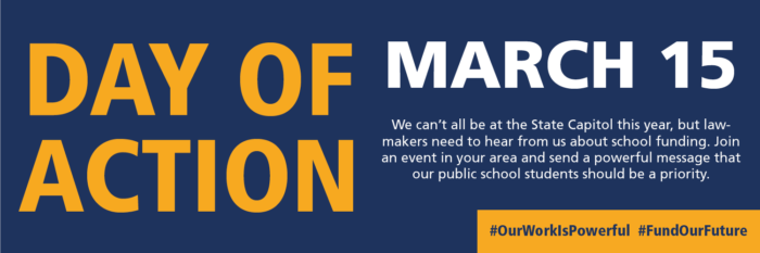 Text says, "Day of Action, March 15." Rest of text is repeated on page.